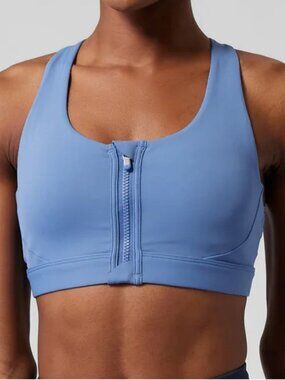 Athleta Ultimate Zip Front Sports Bra XS Blue A-C Cup SuperSonic High Impact EUC